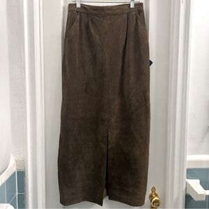 Vintage Pursuits Ltd. Tan Brown Leather Suede Midi Skirt size 8